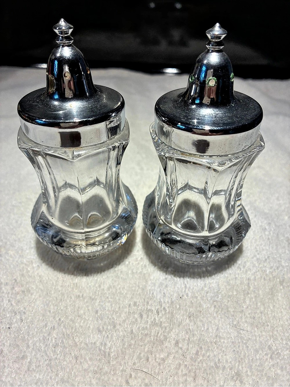 Vintage Fostoria paneled crystal salt and pepper shakers